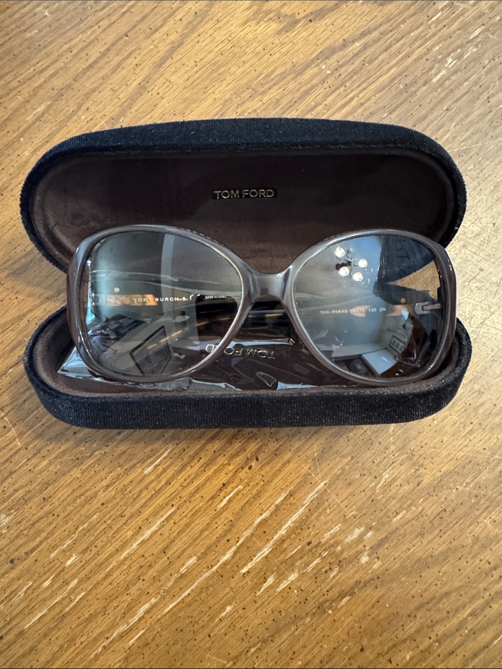 Tory Burch Gray-Brown Tortoise Shell Gradient Sunglasses w/ Tom Ford Case